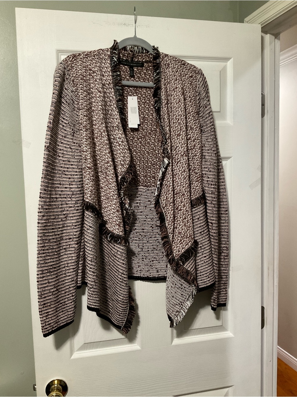 White House Black Market Marled Taupe & Cream Open-Front Cardigan